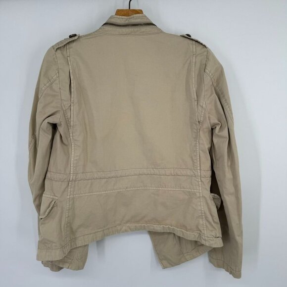 Zara Womens Beige Jacket size Medium Studded Pockets Patches Butterflie Route 69 - Picture 8 of 12